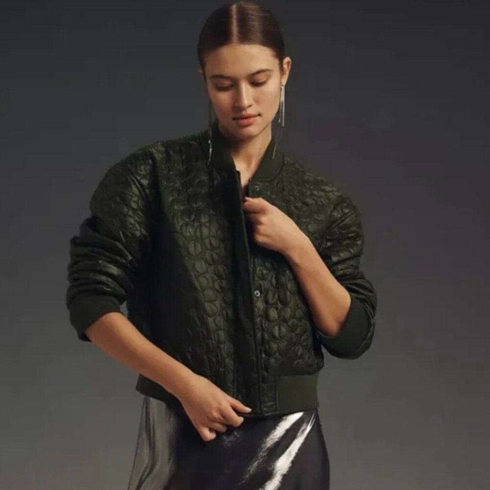 Anthropologie quilted bomber jacket, Olive Green, XS